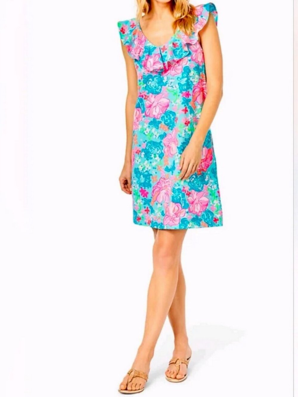 Lilly Pulitzer Alessa Pima Cotton Dress in Surf Blue Luscious Lions